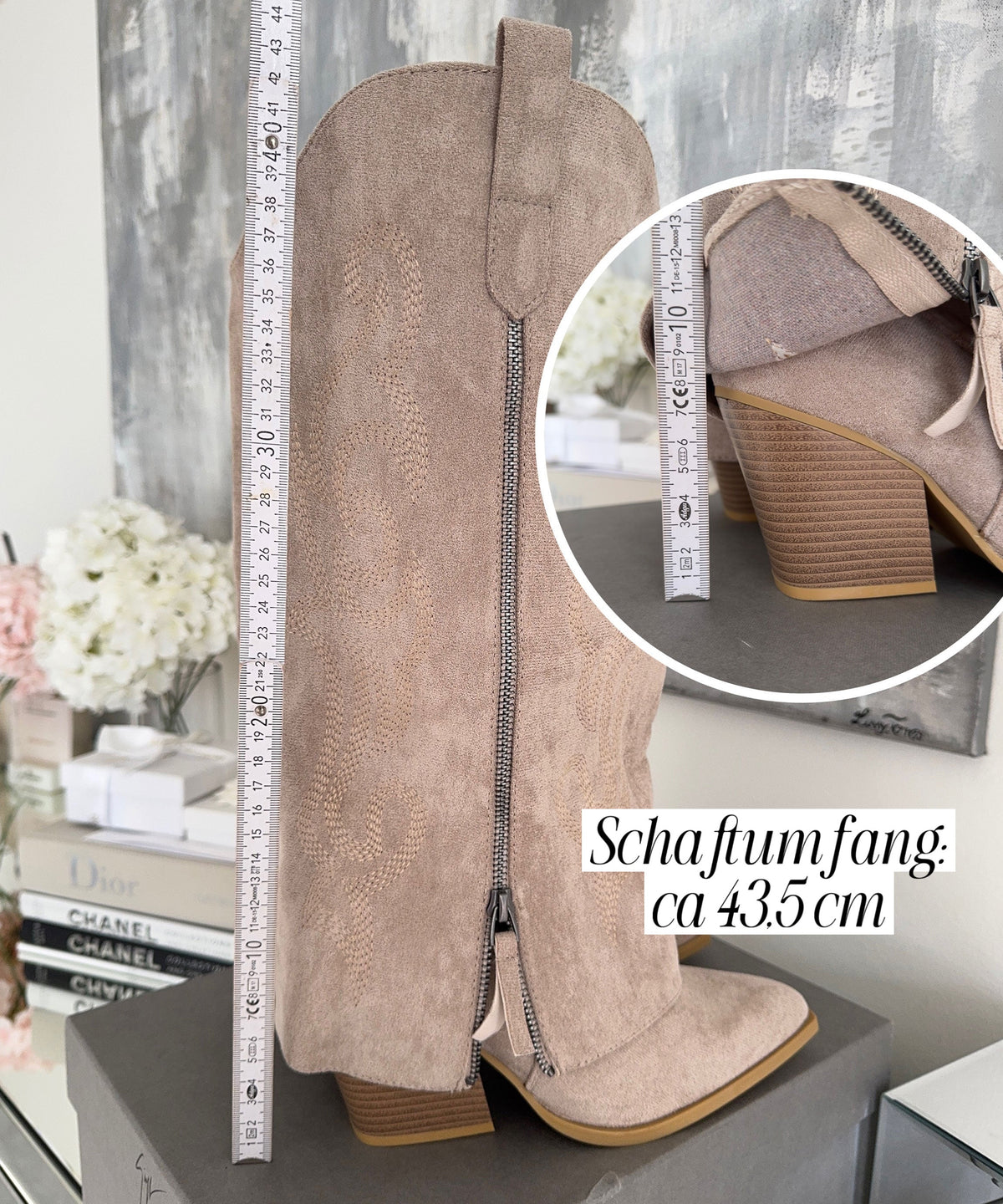 Lavinia | Stivali cowboy con zip beige