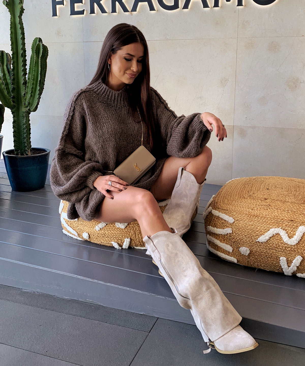 Lavinia | Stivali cowboy con zip beige