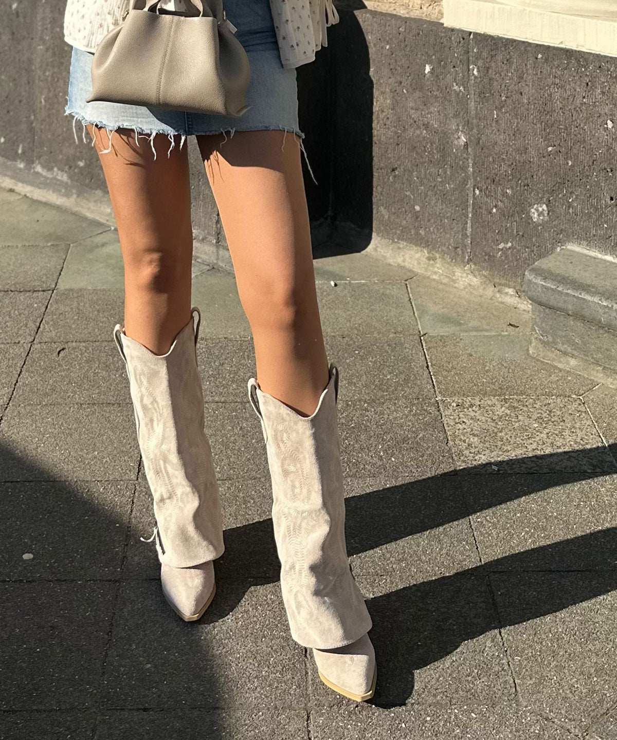Lavinia | Stivali cowboy con zip beige