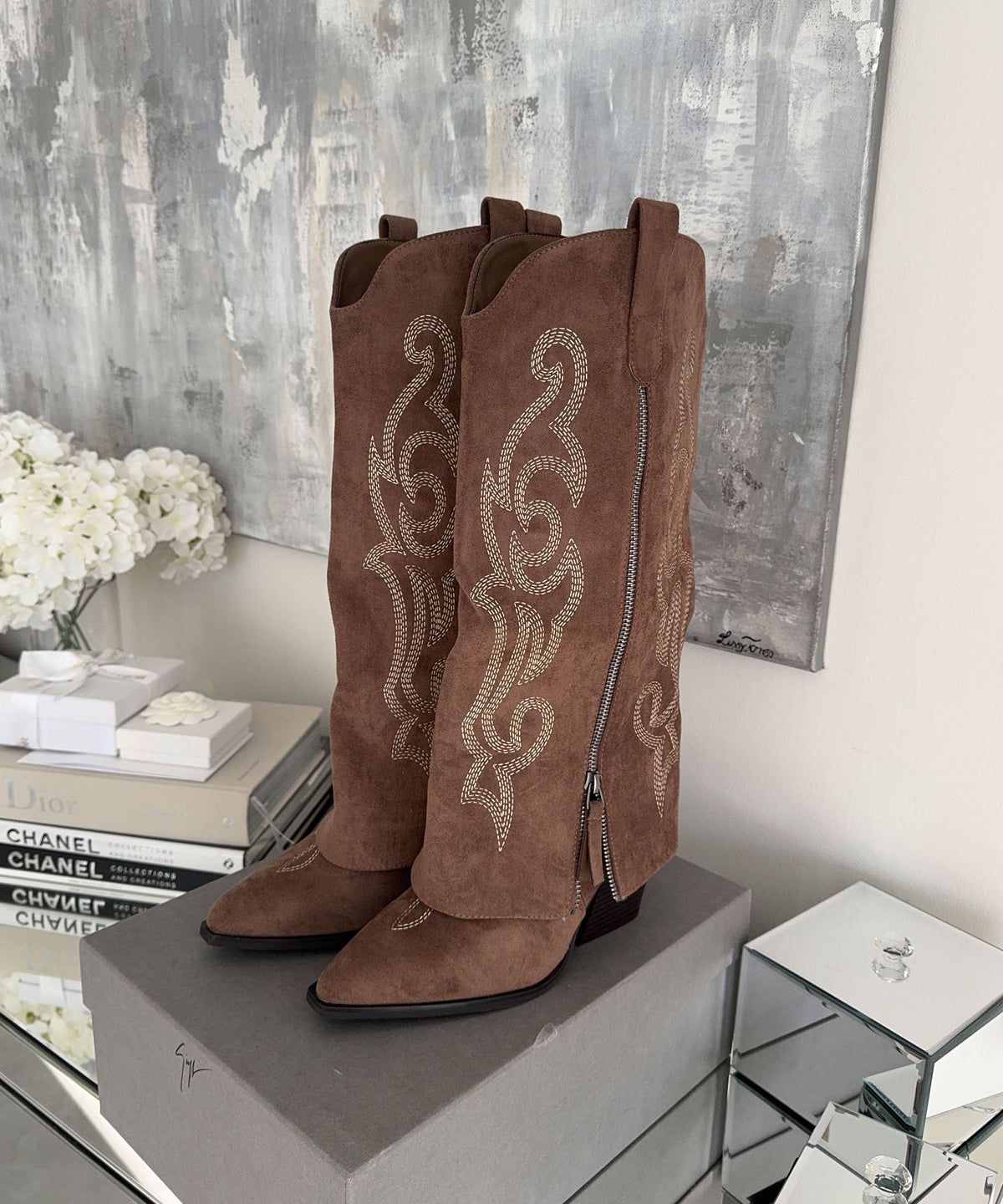 Lavinia | Stivali cowboy con zip marroni