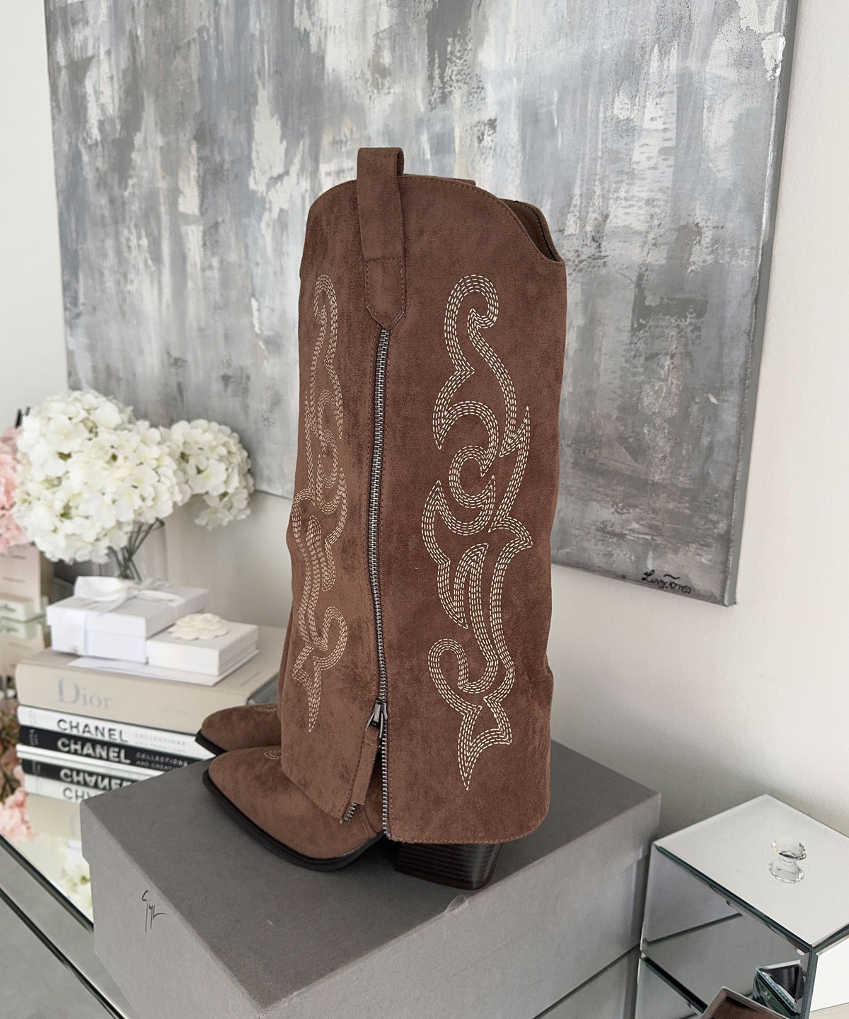 Lavinia | Stivali cowboy con zip marroni