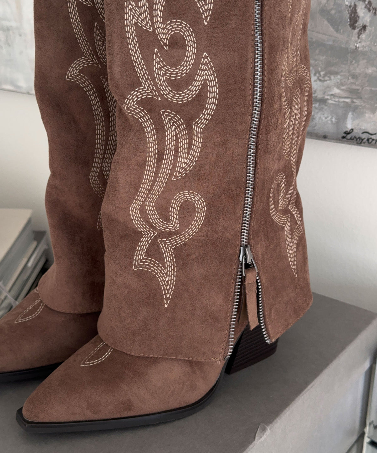 Lavinia | Stivali cowboy con zip marroni