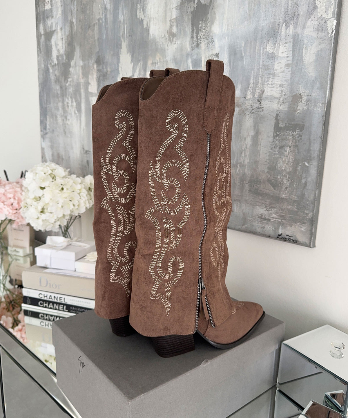 Lavinia | Stivali cowboy con zip marroni