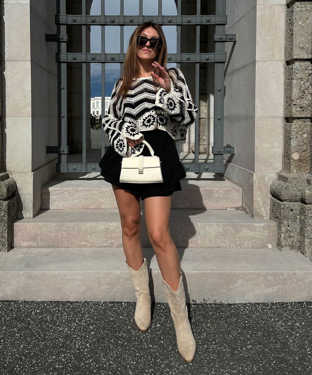 Selenay | Stivali cowboy midi effetto scamosciato beige