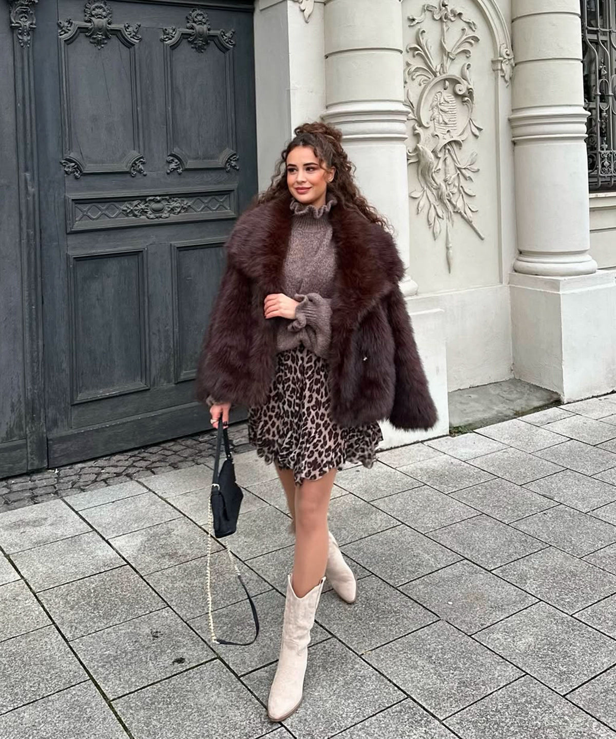 Selenay | Stivali cowboy midi effetto scamosciato beige