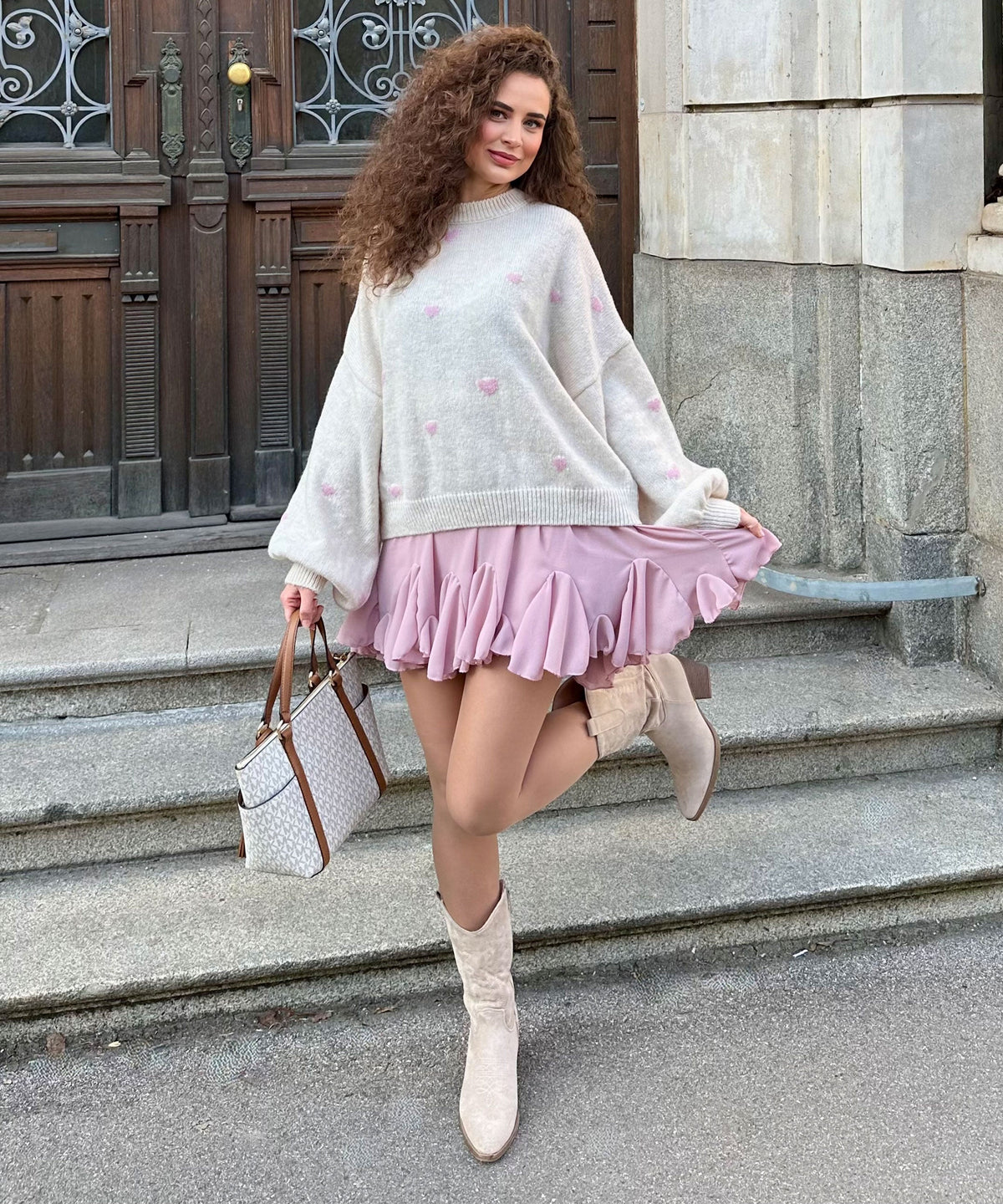 Selenay | Stivali cowboy midi effetto scamosciato beige