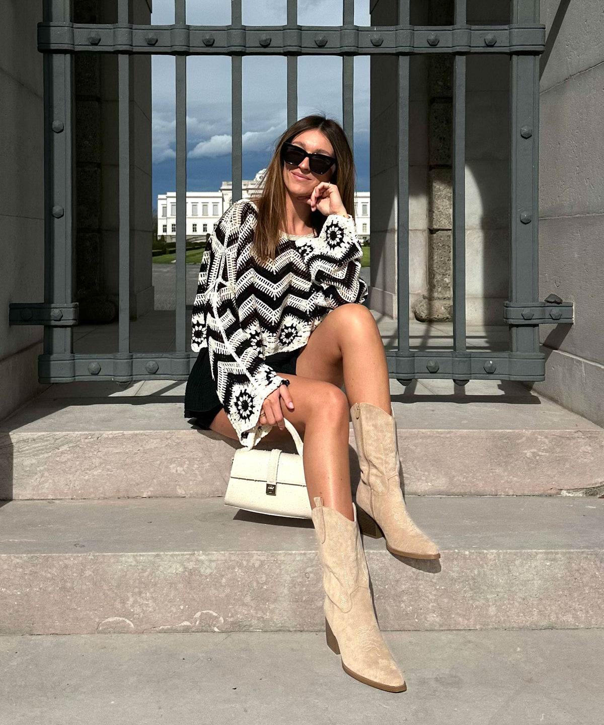Selenay | Stivali cowboy midi effetto scamosciato beige