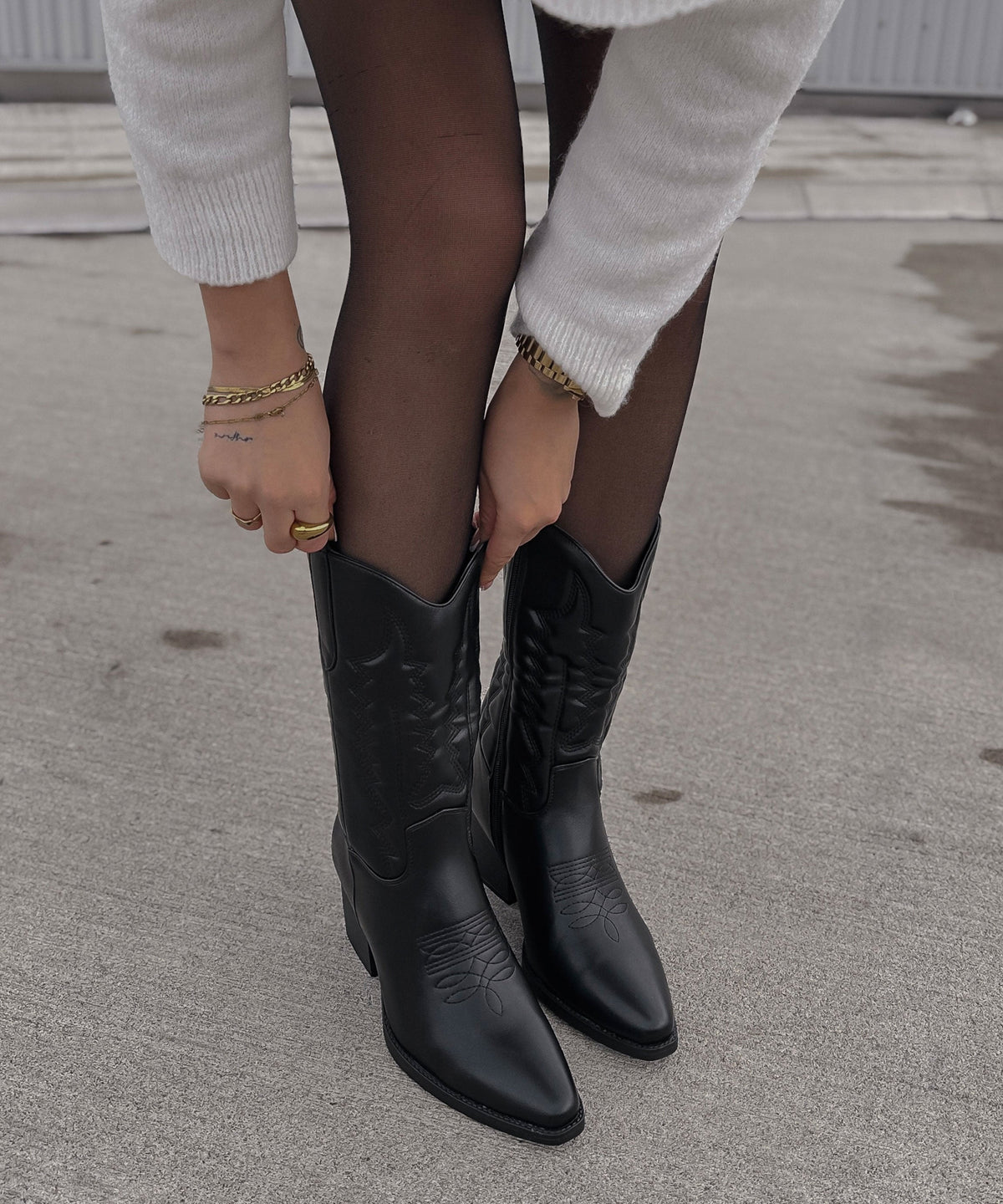 Selenay | Stivali cowboy midi effetto scamosciato neri