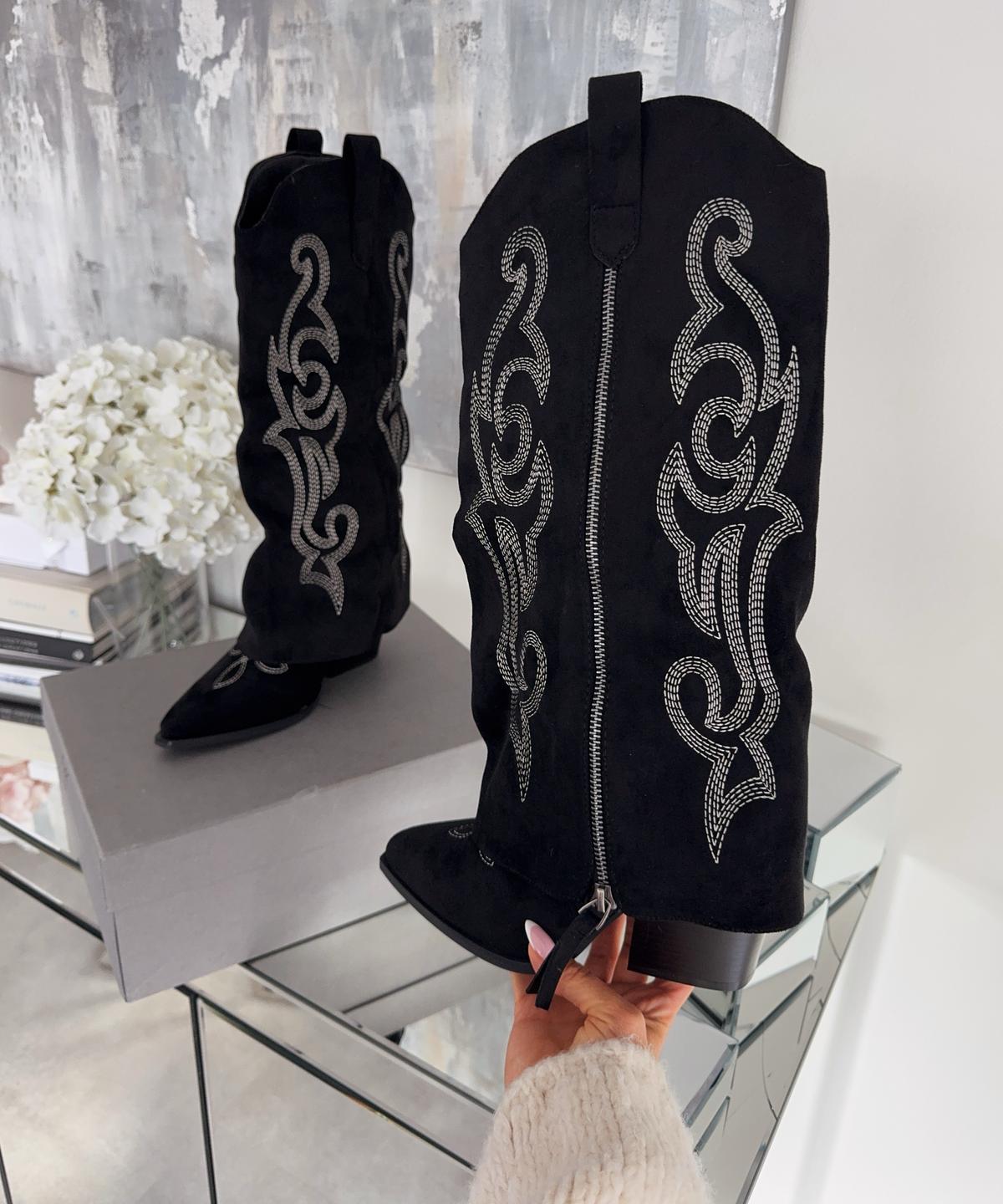Lavinia | Stivali cowboy con zip neri