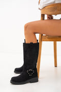 Stivali biker neri effetto scamosciato – Bonnie