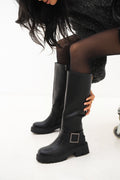 Stivali biker neri con suola carrarmato – Nancy