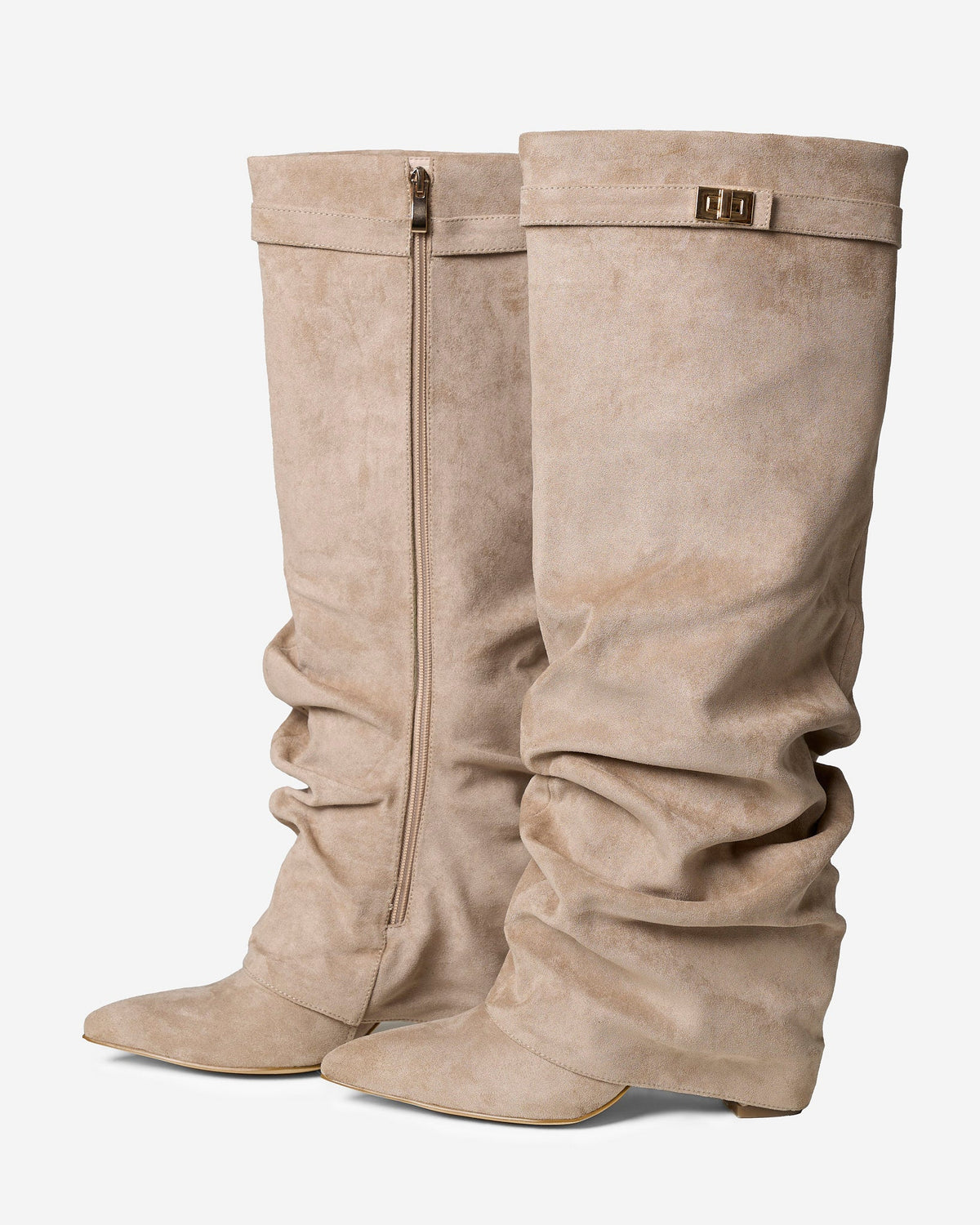 Stivali alti al ginocchio Lavista morbidi in camoscio - Beige