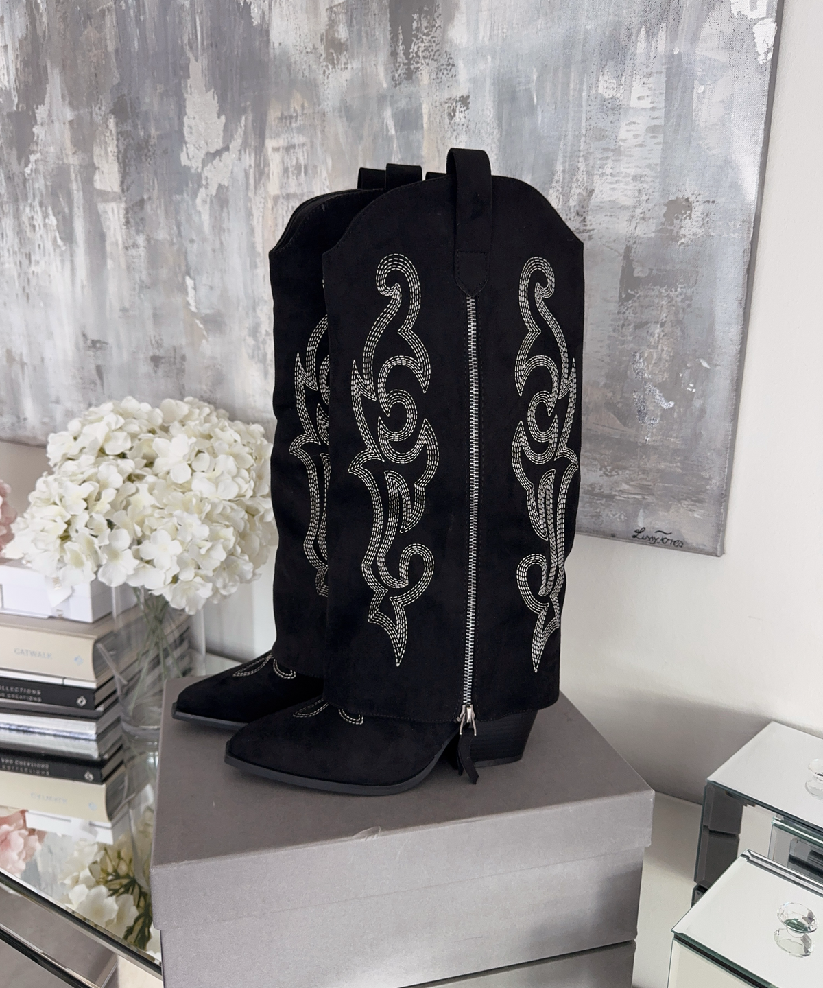 Lavinia | Stivali cowboy con zip neri