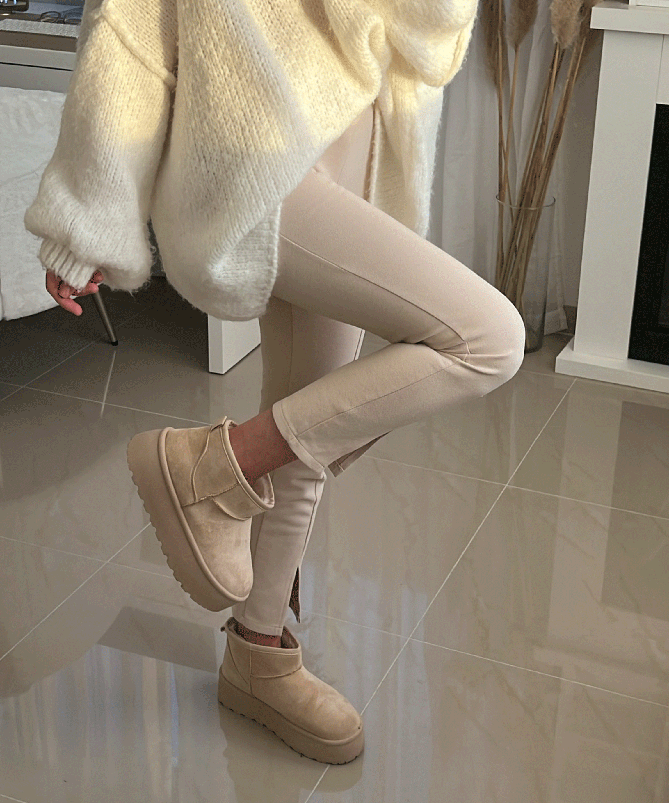 Nina | Stivaletti con plateau foderati beige
