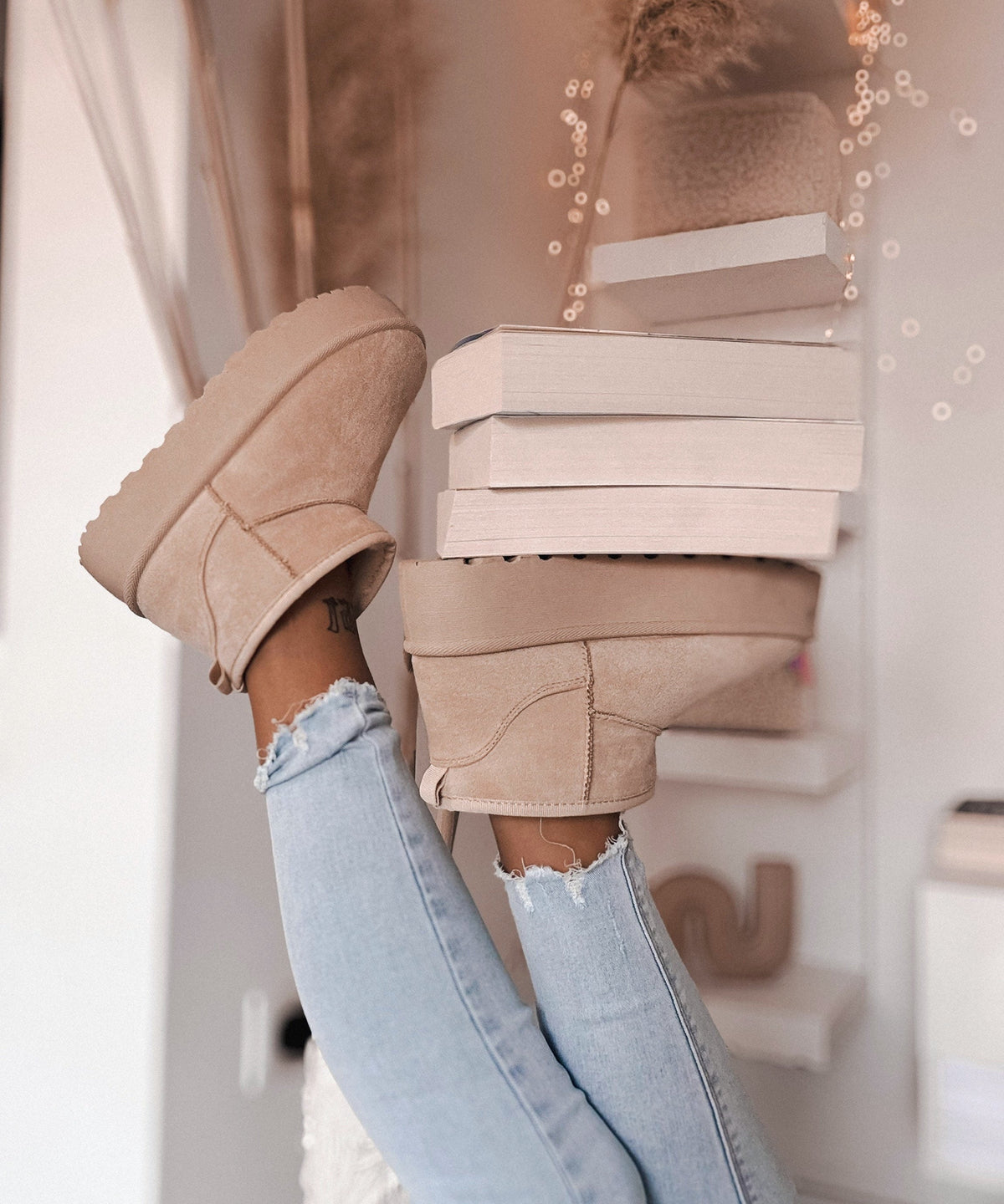 Nina | Stivaletti con plateau foderati beige