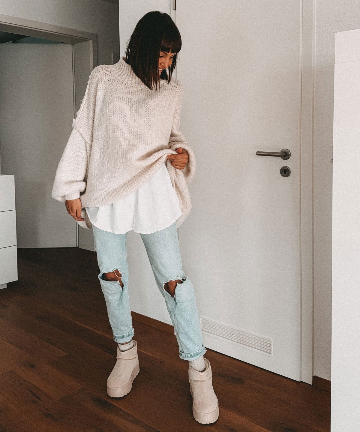 Nina | Stivaletti con plateau foderati beige