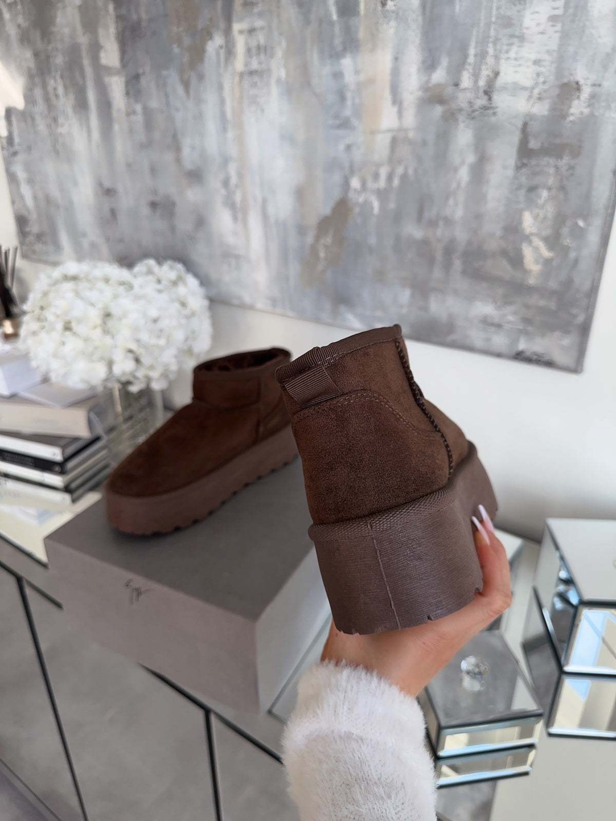 Nina | Stivaletti con plateau foderati marrone scuro