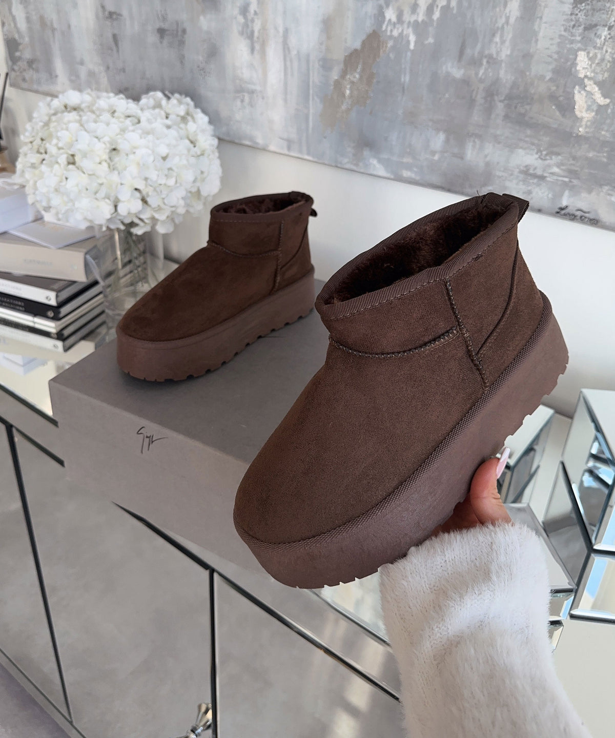 Nina | Stivaletti con plateau foderati marrone scuro