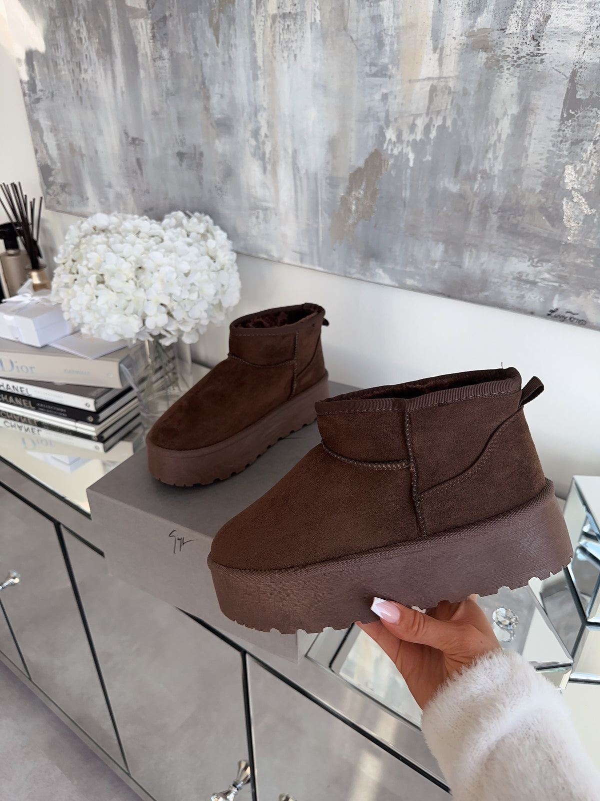 Nina | Stivaletti con plateau foderati marrone scuro