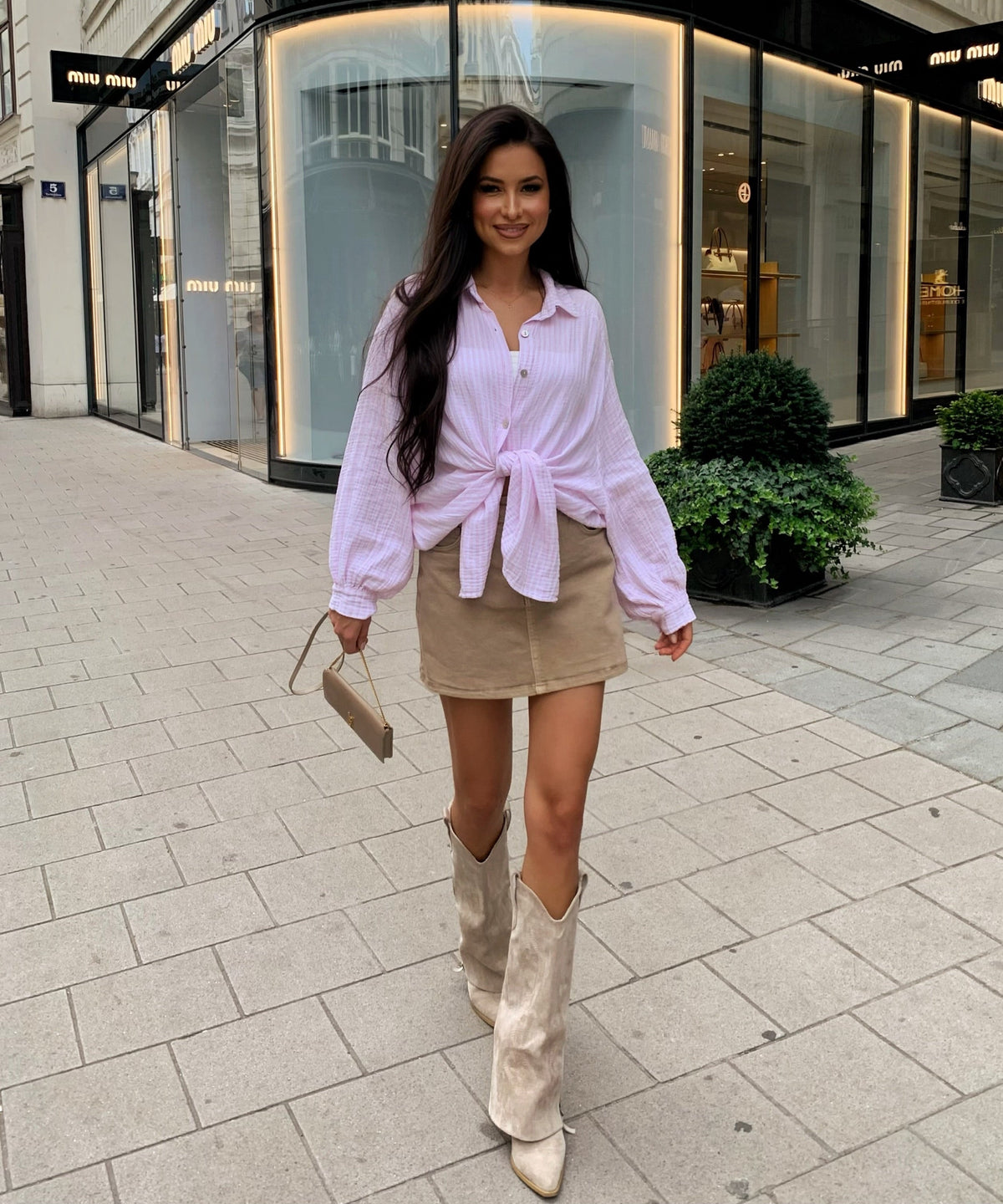 Lavinia | Stivali cowboy con zip beige