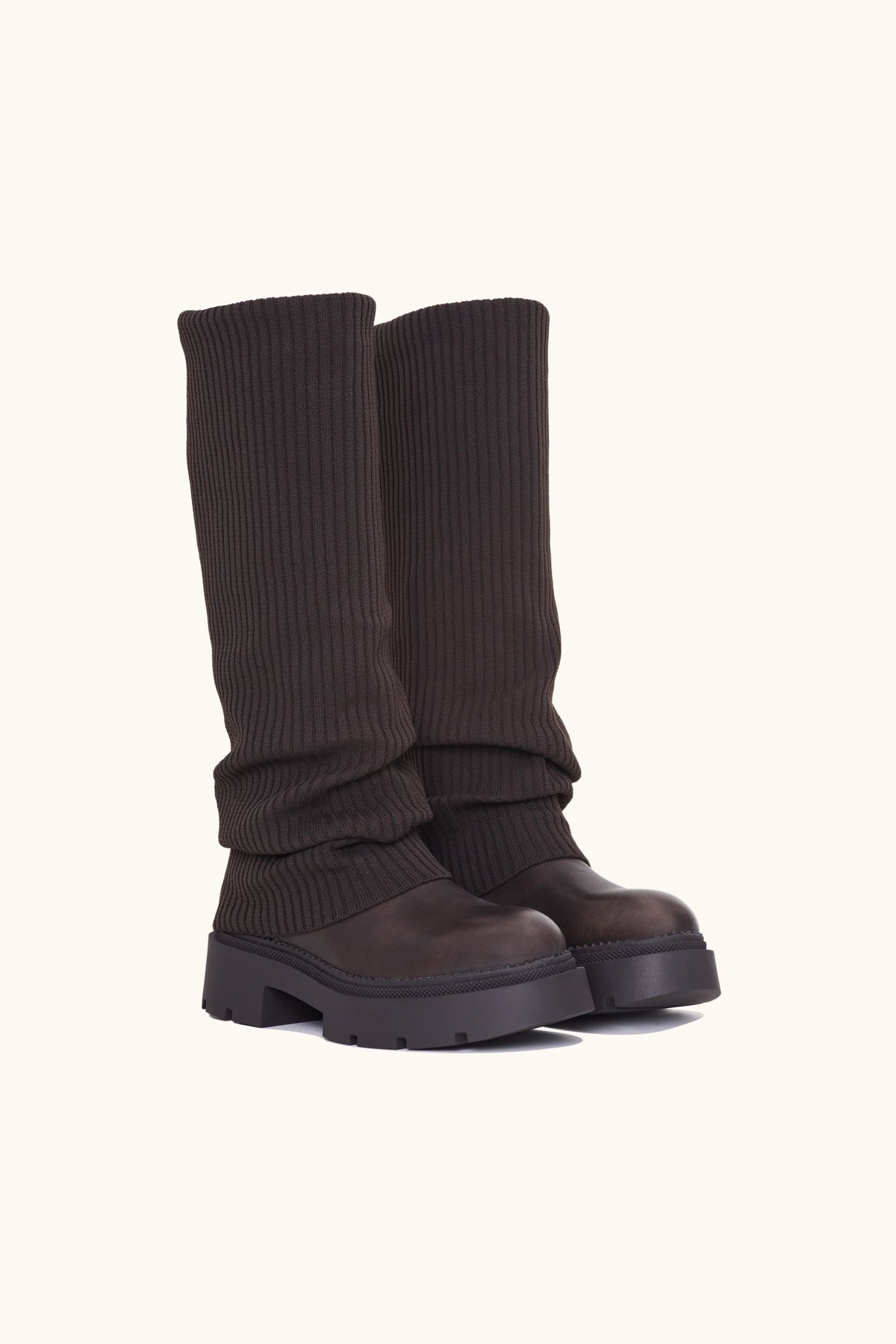 Stivaletti marroni con ghetta in maglia