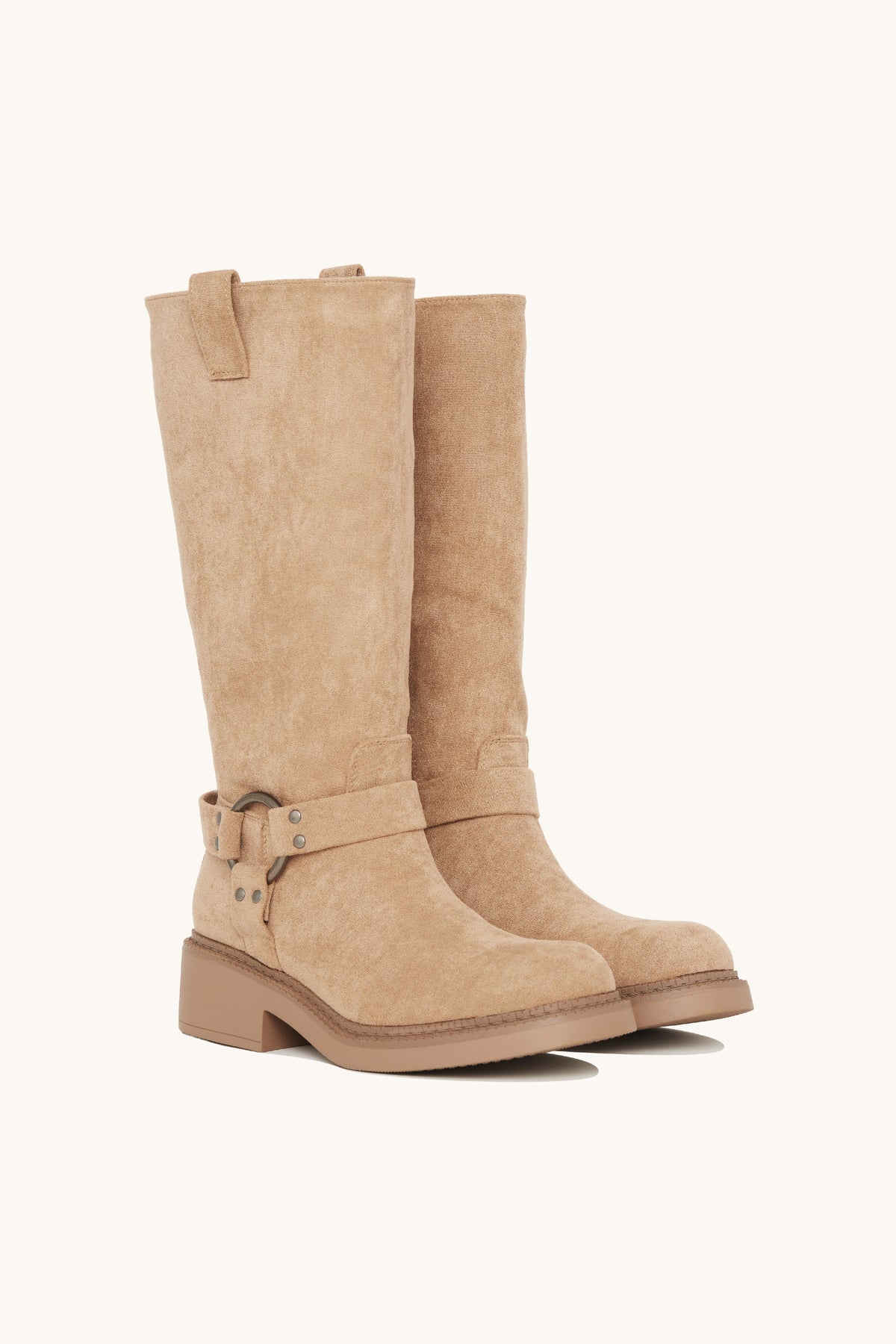 Stivali biker beige effetto scamosciato – Bonnie