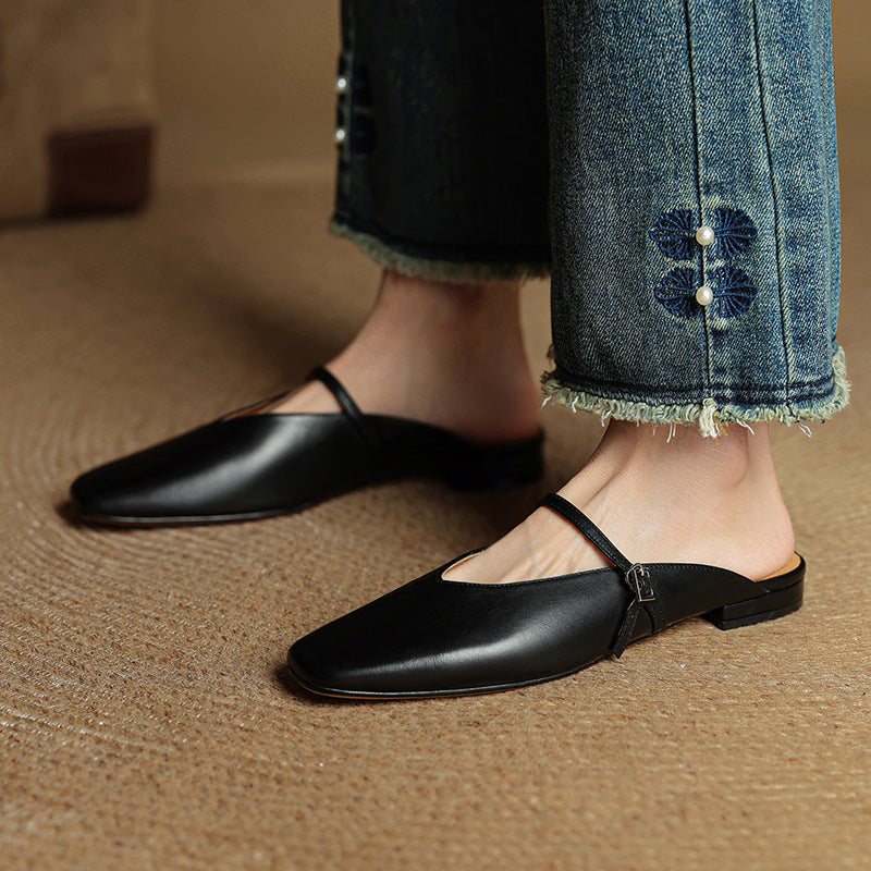 Neva | Mules in vera pelle a punta quadrata