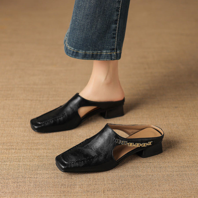 Vyla | Mules in vera pelle con catena