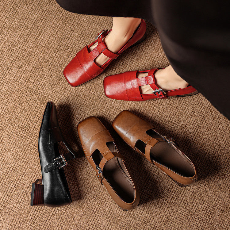 June | Scarpe in vera pelle con cinturino a T