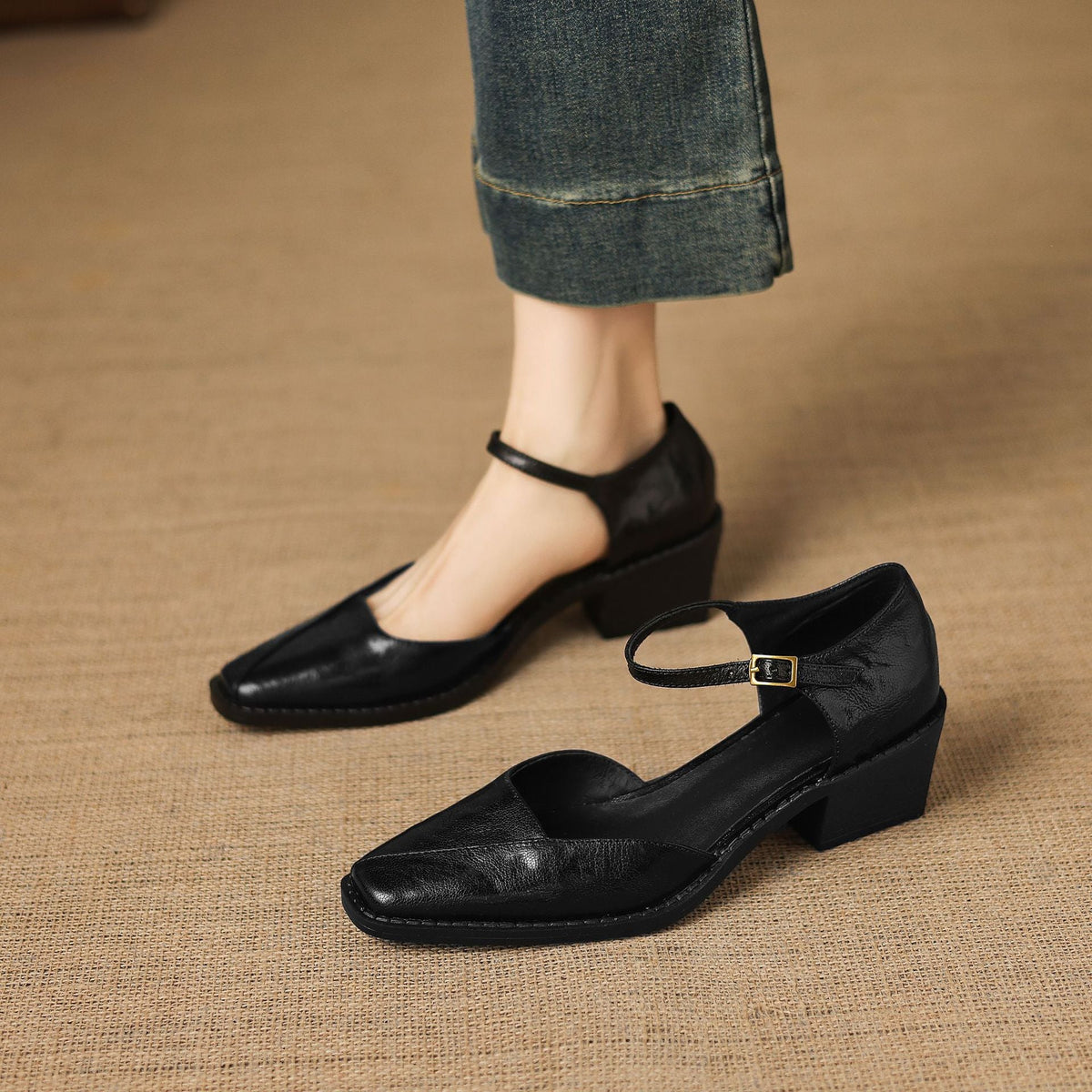 Anna | Mary Jane in vera pelle con plateau