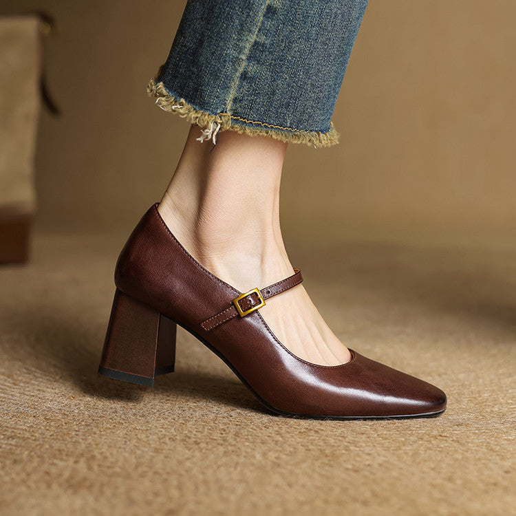 Raissa | Mary Jane in vera pelle a punta quadrata