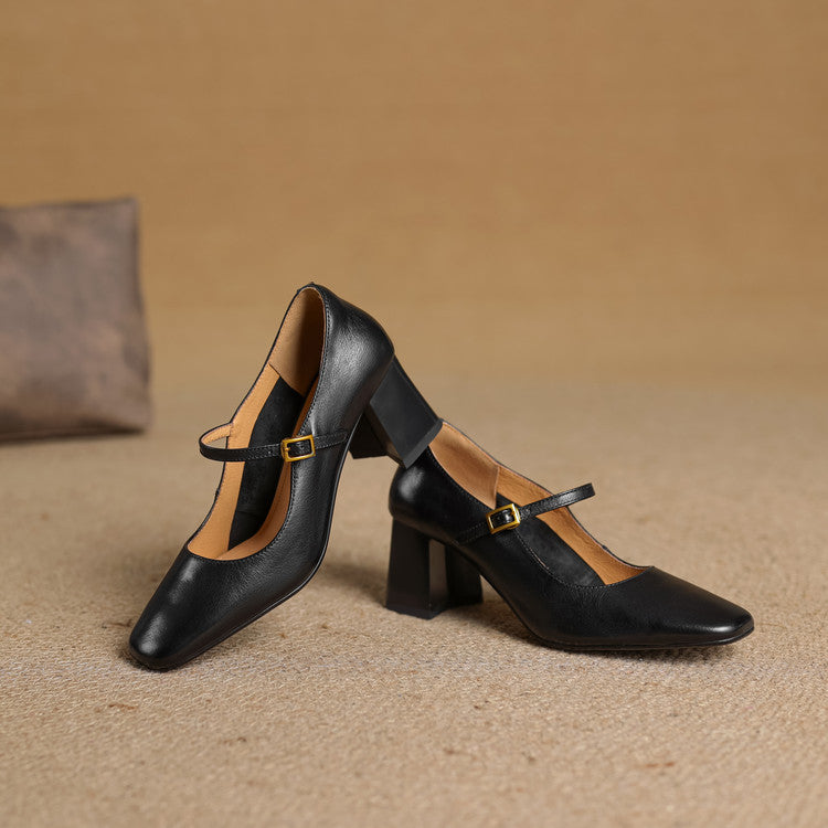 Raissa | Mary Jane in vera pelle a punta quadrata