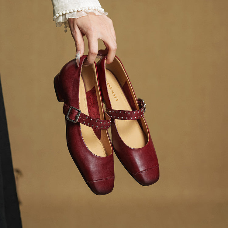 Rima | Mary Jane in vera pelle con borchie