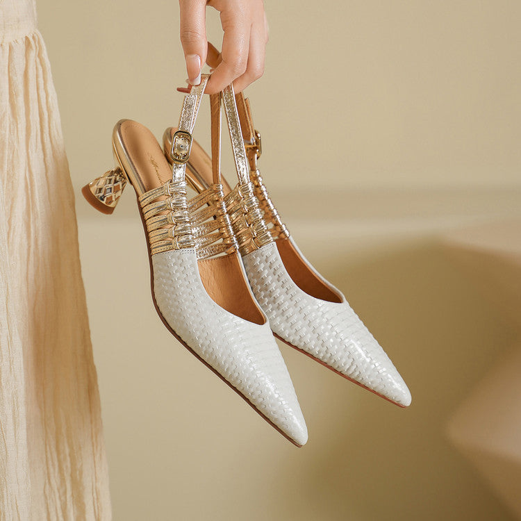 Bianca | Slingback in vera pelle intrecciata
