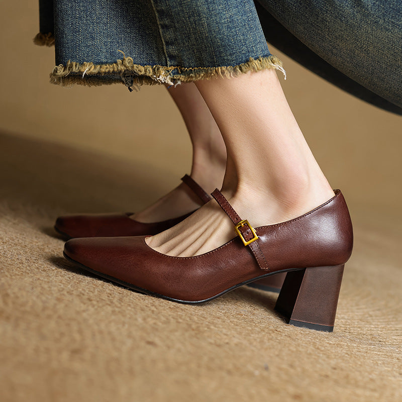 Raissa | Mary Jane in vera pelle a punta quadrata