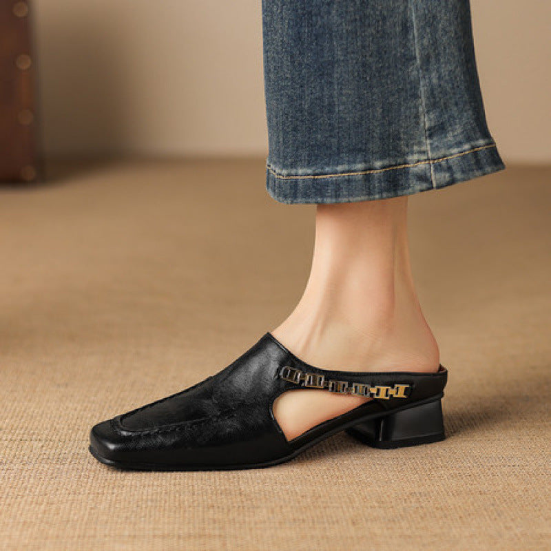 Vyla | Mules in vera pelle con catena