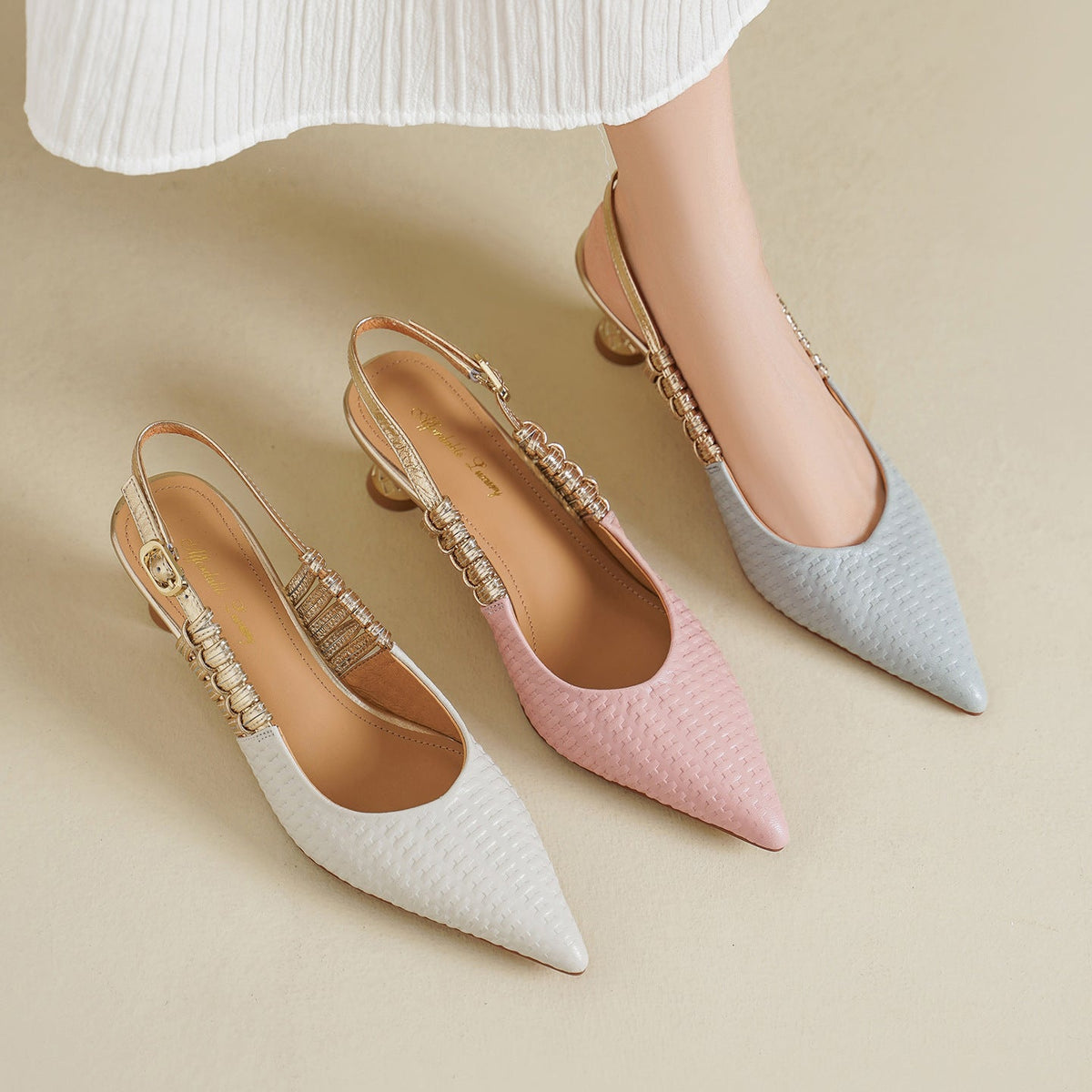 Bianca | Slingback in vera pelle intrecciata