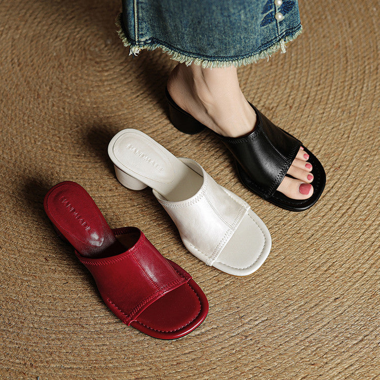 Amira | Mules in vera pelle con tacco cilindrico