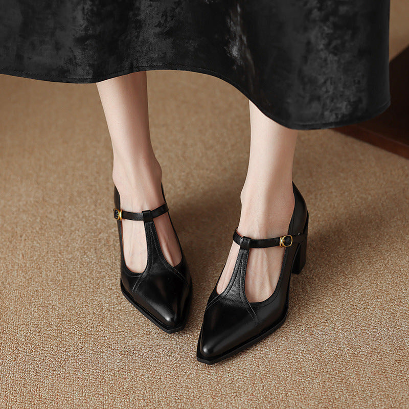 Raiza | Scarpe in vera pelle con cinturino a T