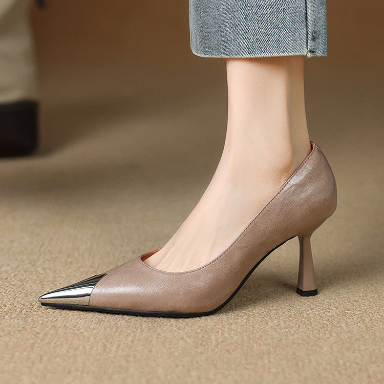 Valia | Décolleté in vera pelle con punta metallizzata