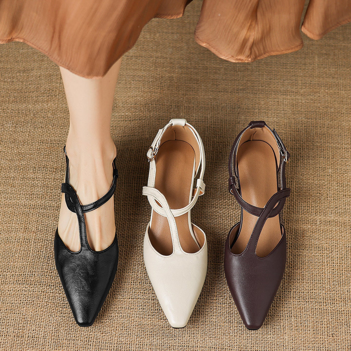 Mia | Scarpe in vera pelle con cinturino a T