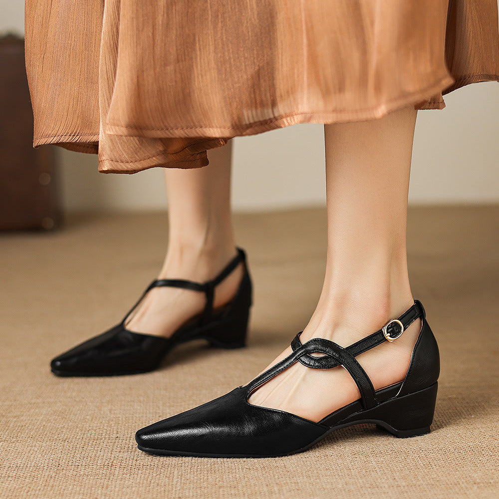 Mia | Scarpe in vera pelle con cinturino a T