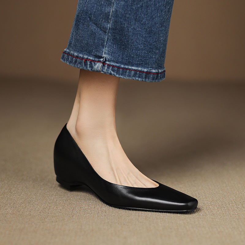 Aldina | Ballerine in vera pelle con zeppa