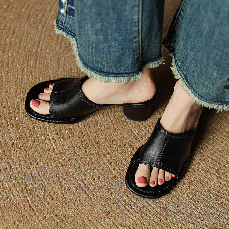 Amira | Mules in vera pelle con tacco cilindrico