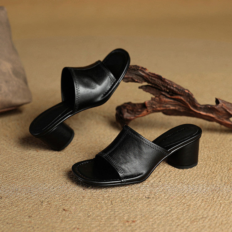Amira | Mules in vera pelle con tacco cilindrico