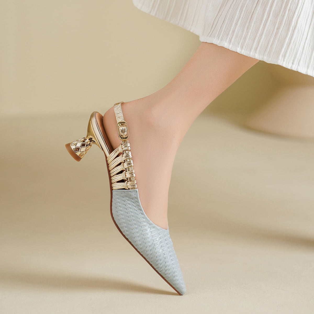 Bianca | Slingback in vera pelle intrecciata