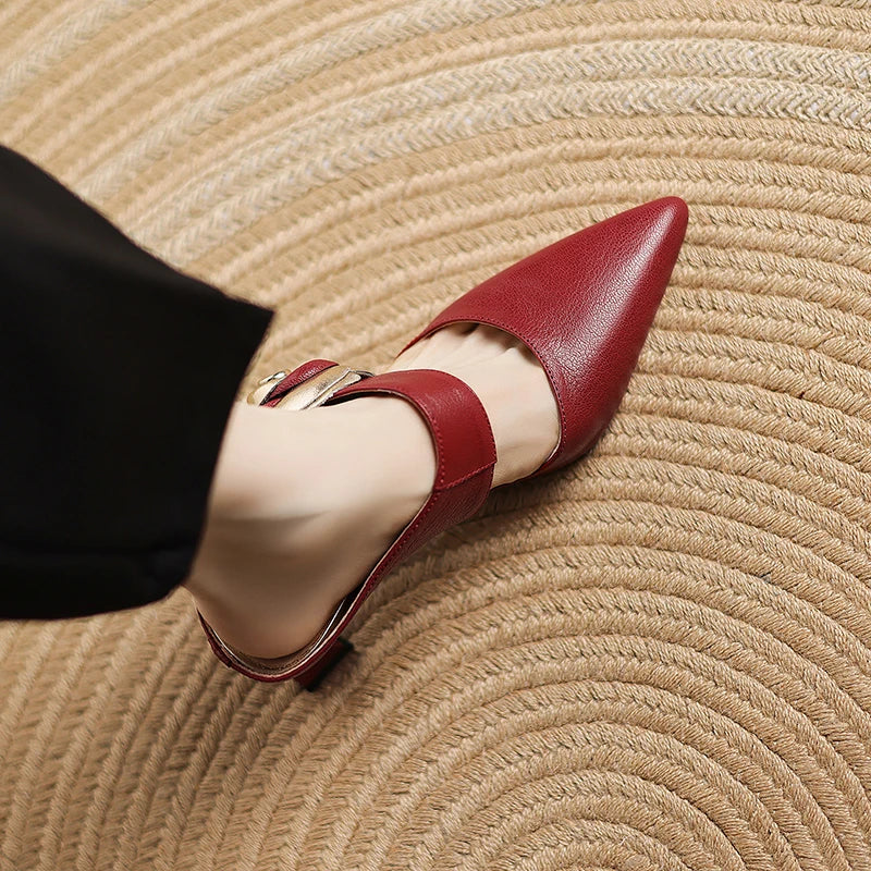 Pina | Mules in vera pelle con rosa applicata