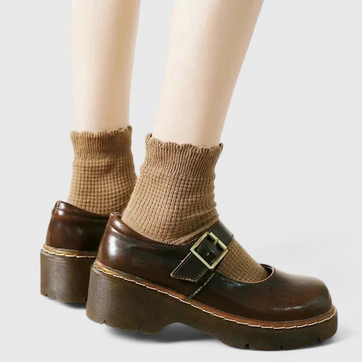 Aveline | Mary Jane in vera pelle con plateau