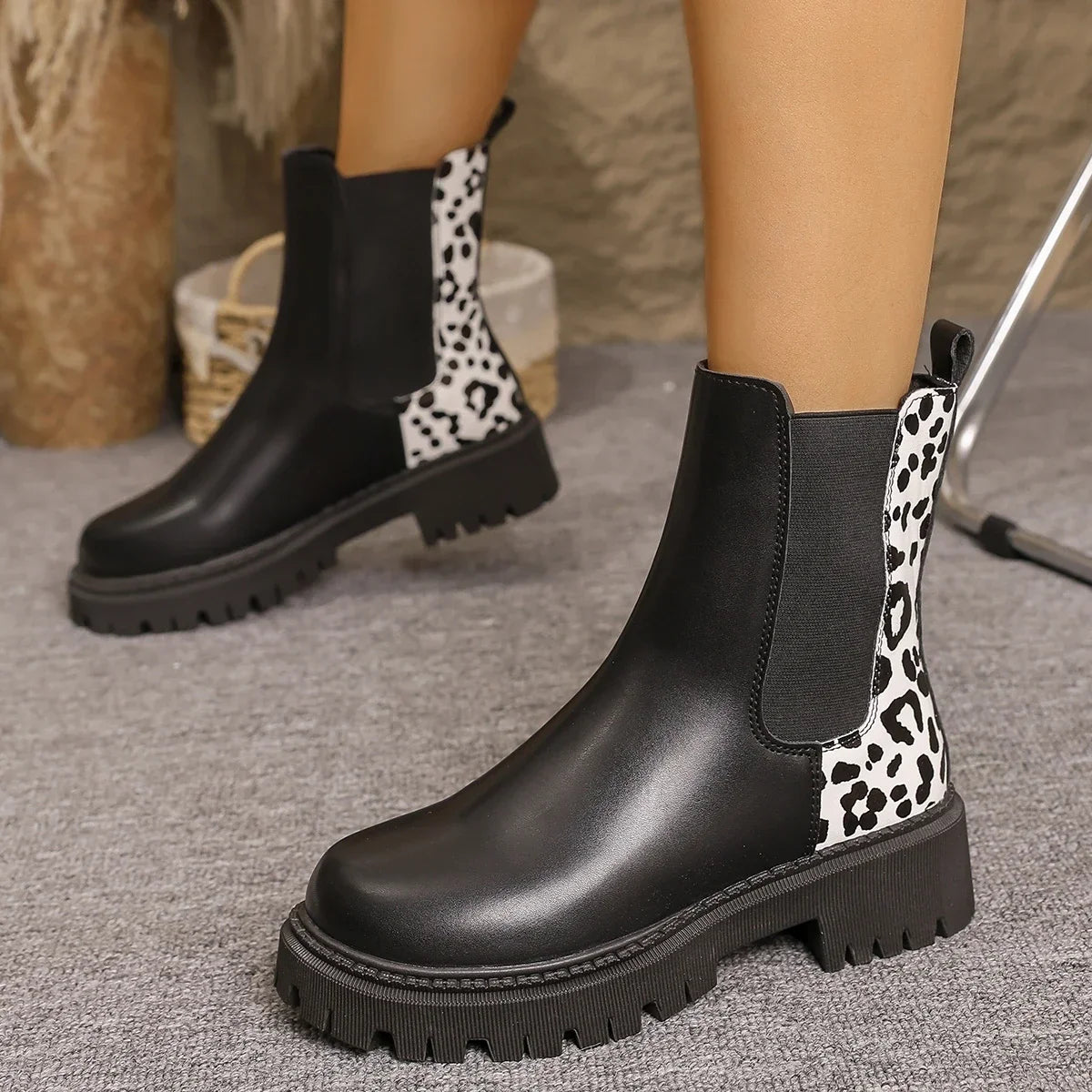 Leona – Stivaletti Chelsea con inserto leopardato