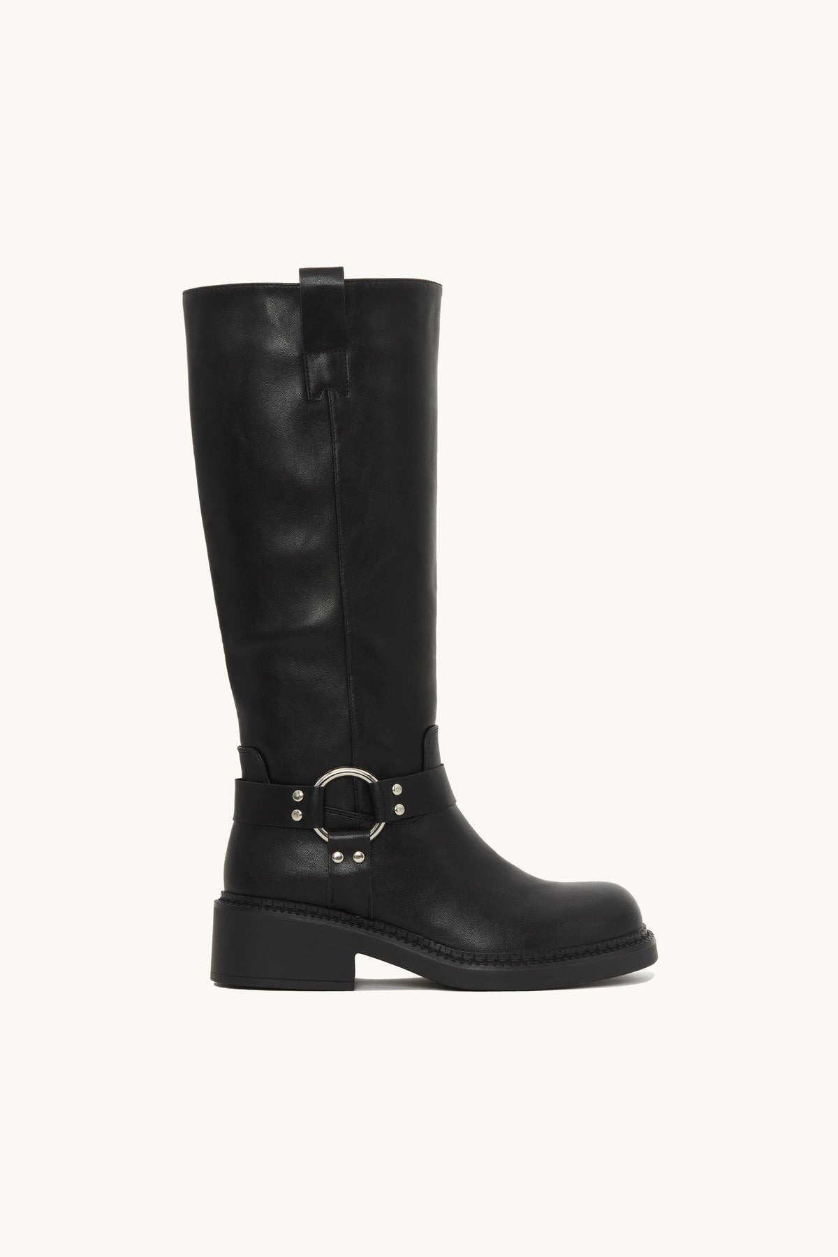 Stivali biker neri con fibbia – Bianca